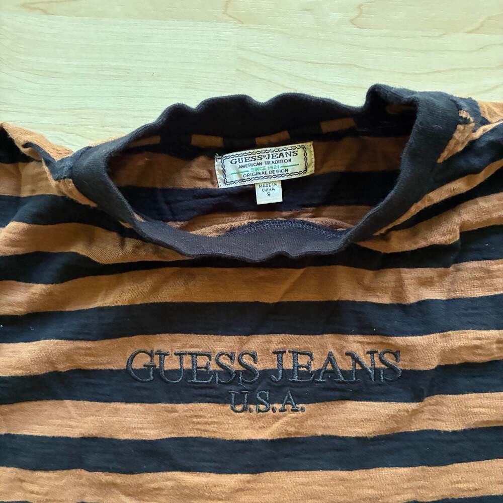 Guess Jeans USA Striped Crewneck T-Shirt Brown and Black - Picture 5 of 6